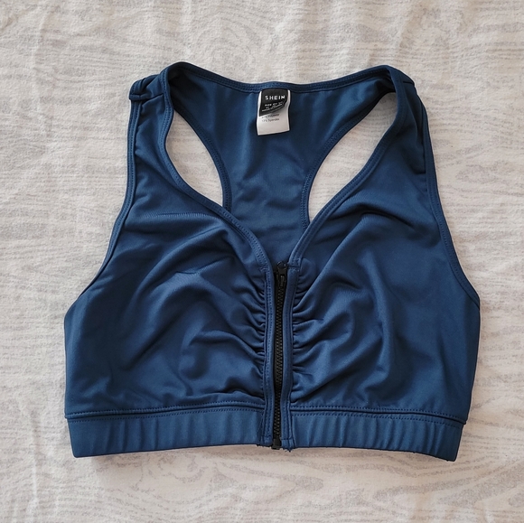 Blue Zip-Up Sports Bra - Picture 1 of 2